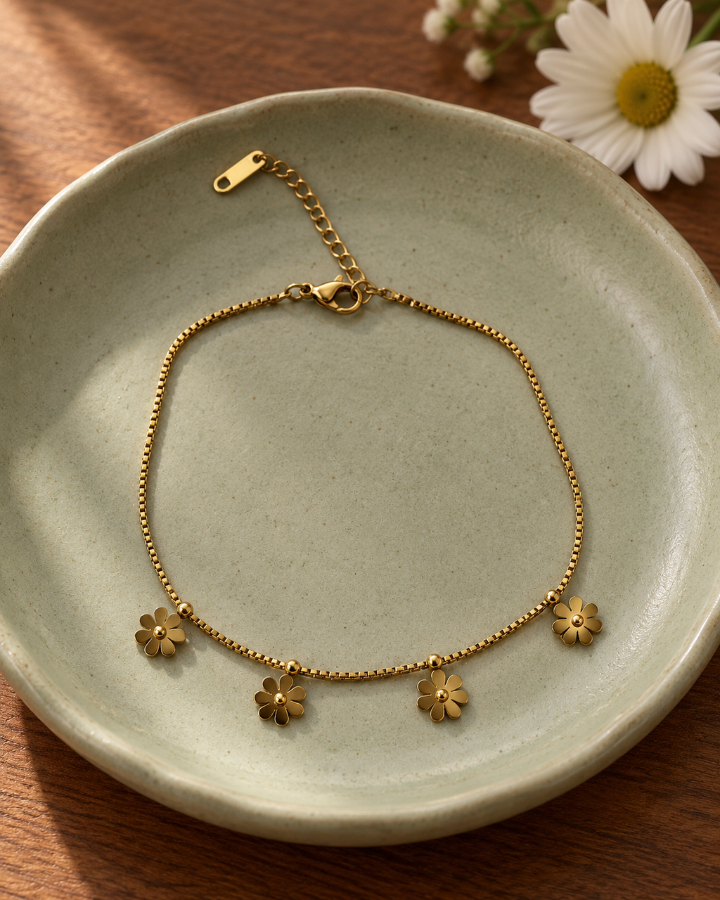 Gold Floral Charm Anklet for Women