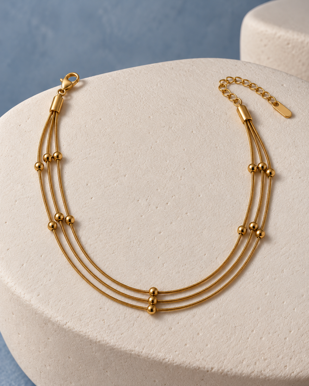 Gold Triple Layer Beaded Anklet for Women