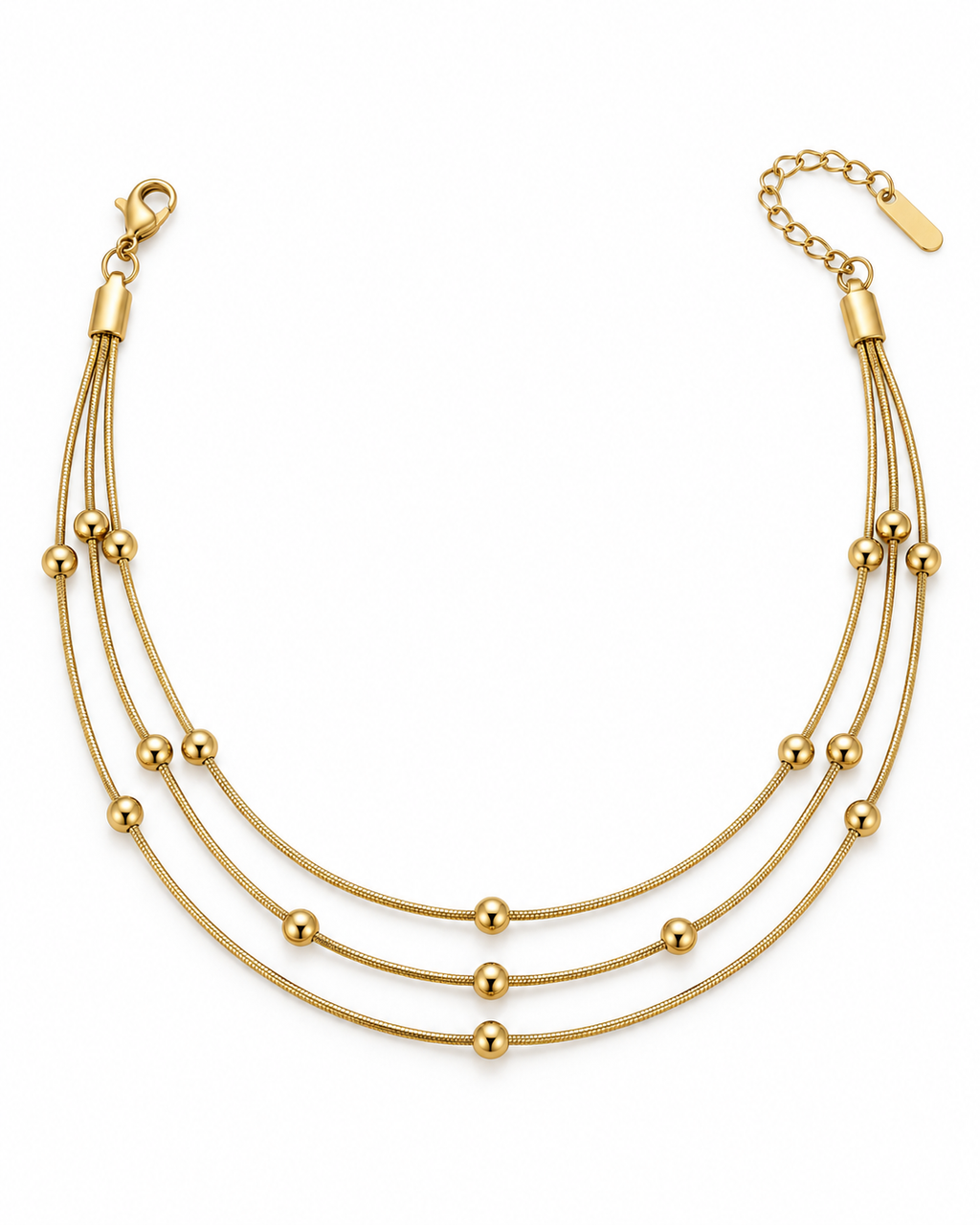 Gold Triple Layer Beaded Anklet for Women