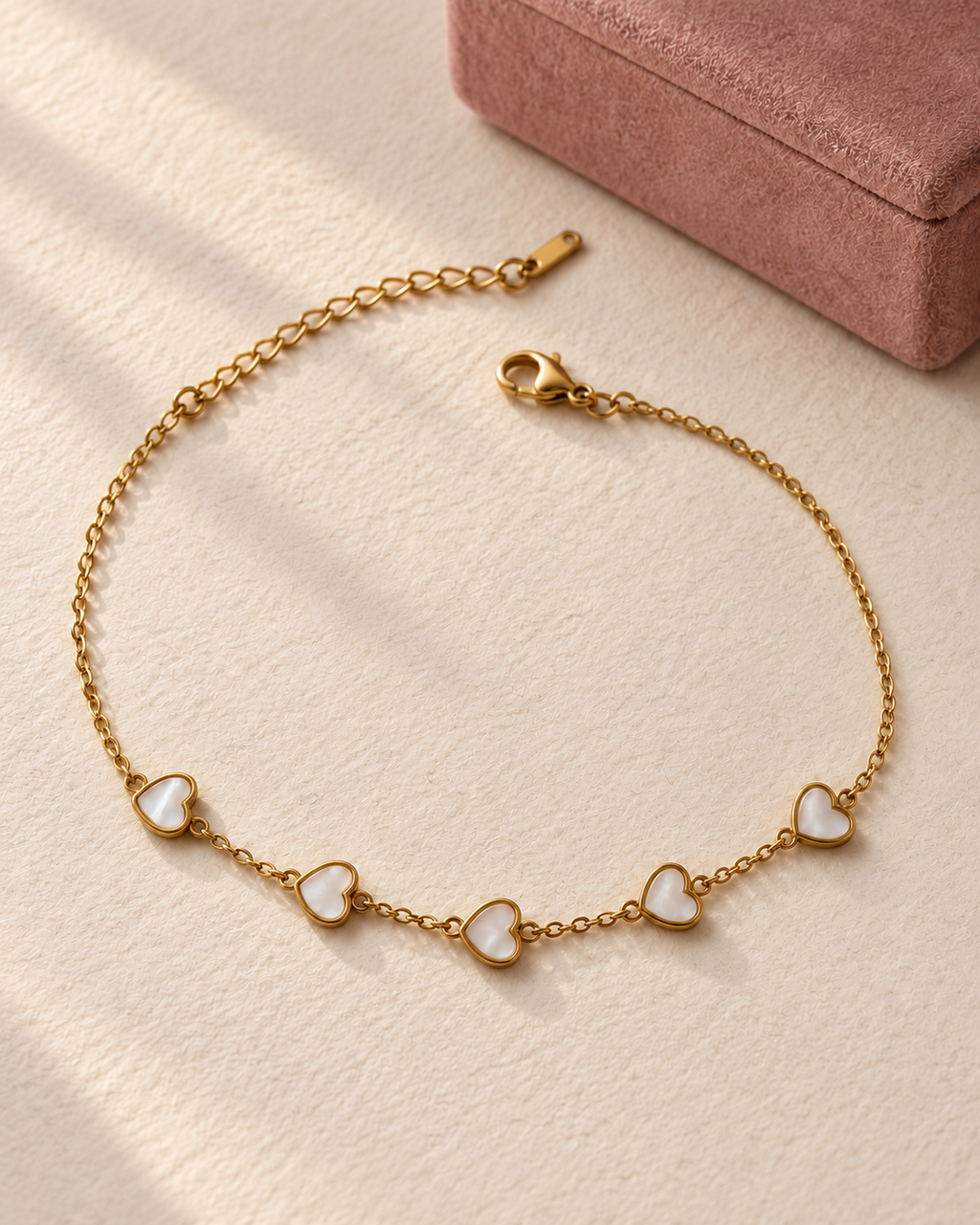 Gold Heart Pearl Charm Anklet for Women