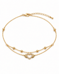 Gold Double Layer Winged Heart Charm Anklet for Women