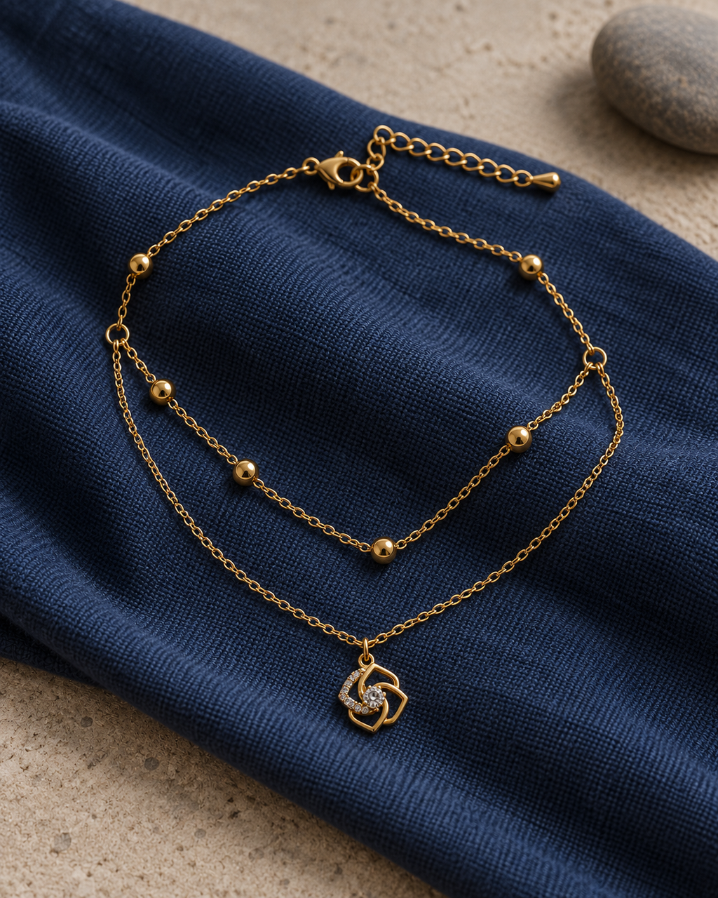 Gold Double Layer Floral Charm Anklet for Women