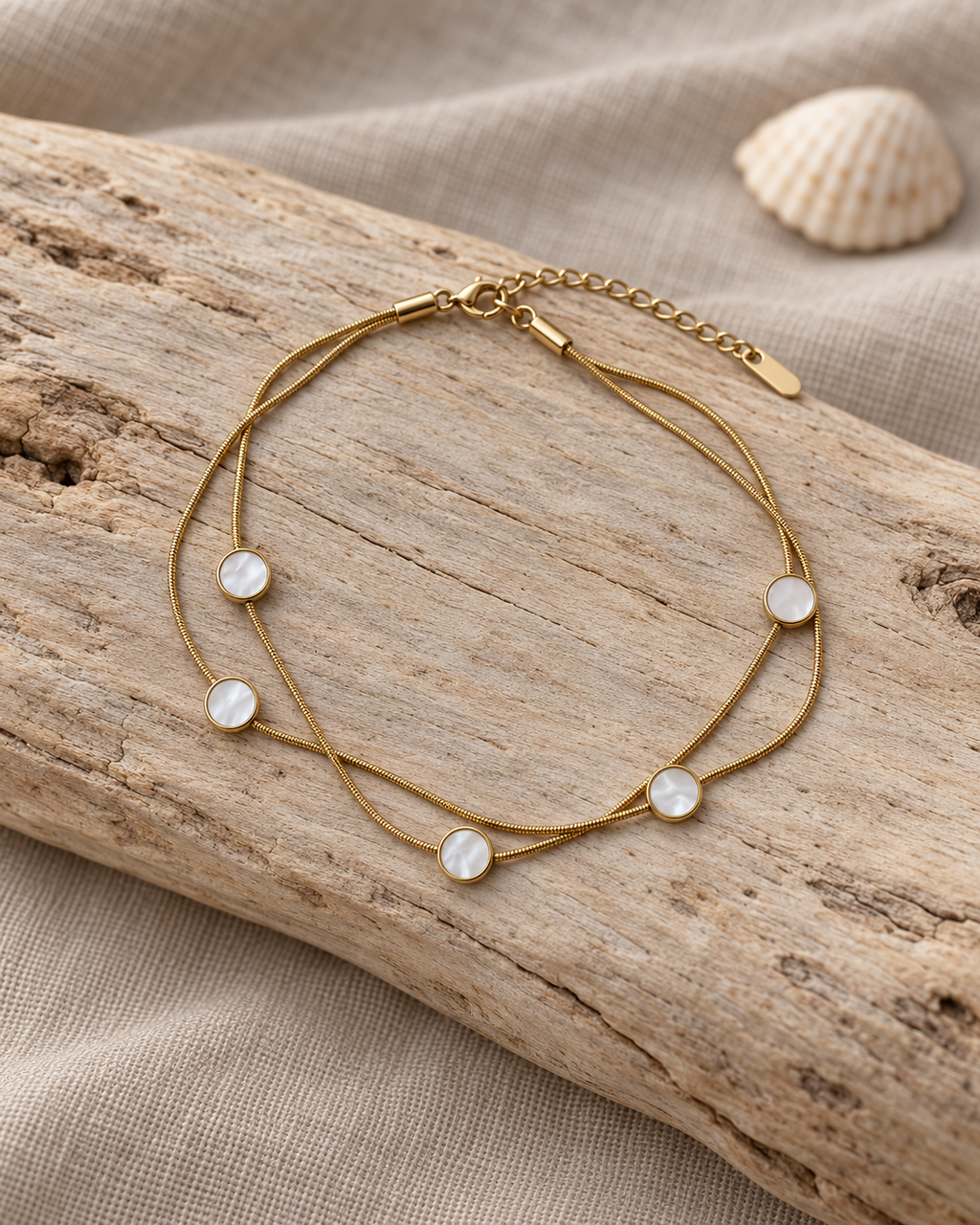 Gold Double Layer Pearl Disc Anklet for Women