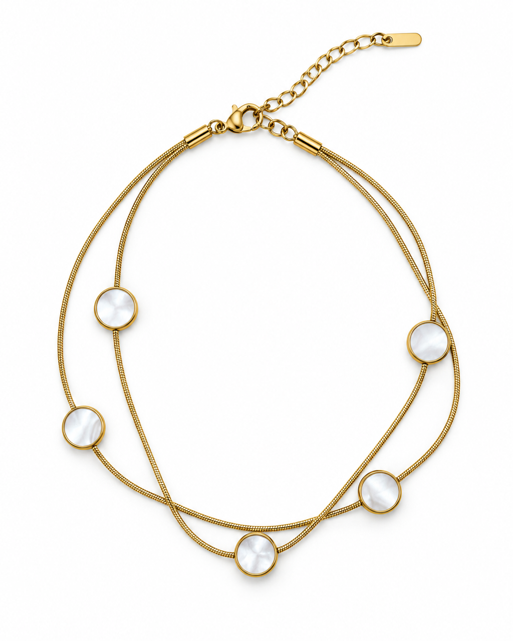 Gold Double Layer Pearl Disc Anklet for Women