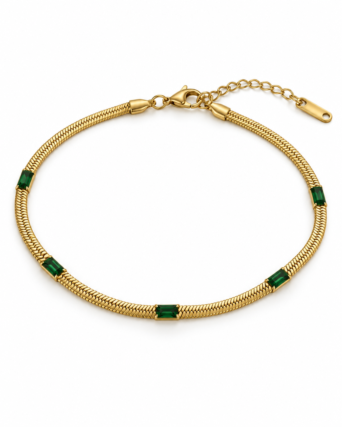 Emerald Green Herringbone Gold Anklet for Women