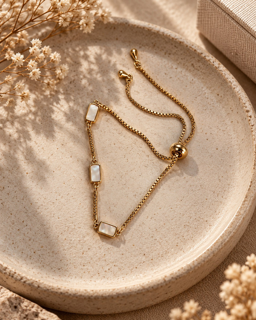 Golden Pearl Rectangle Bracelet
