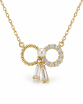 Pearl Accent Crystal Bow Necklace — white background
