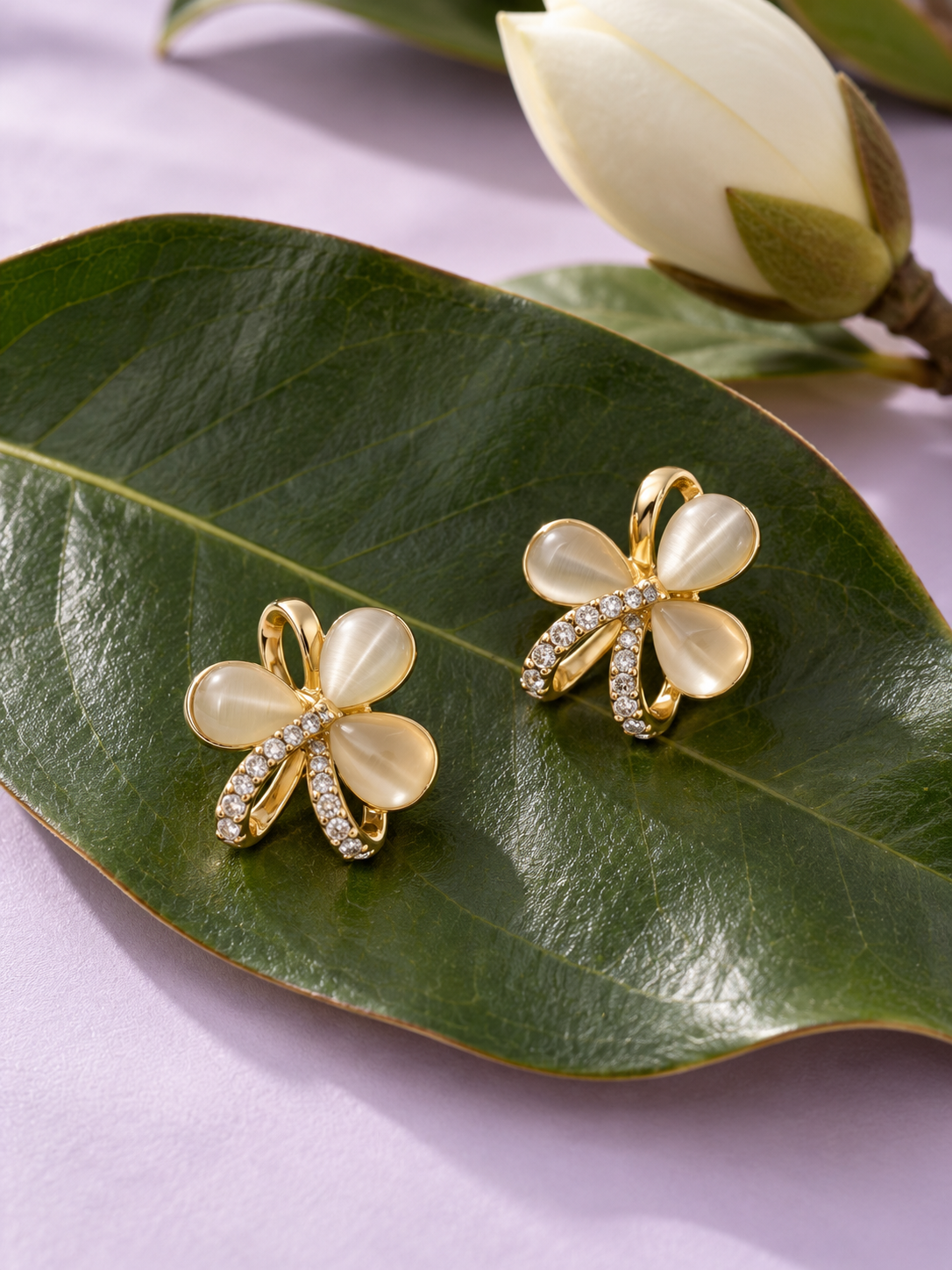 Ivory Petal Crystal Stud Earrings — aesthetic setting