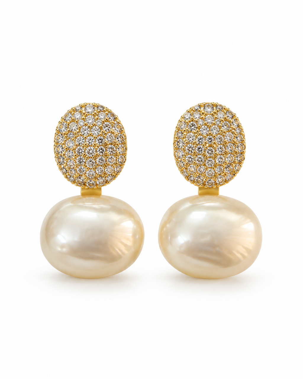 Ivory Baroque Pearl Pavé Drop Earrings — white background