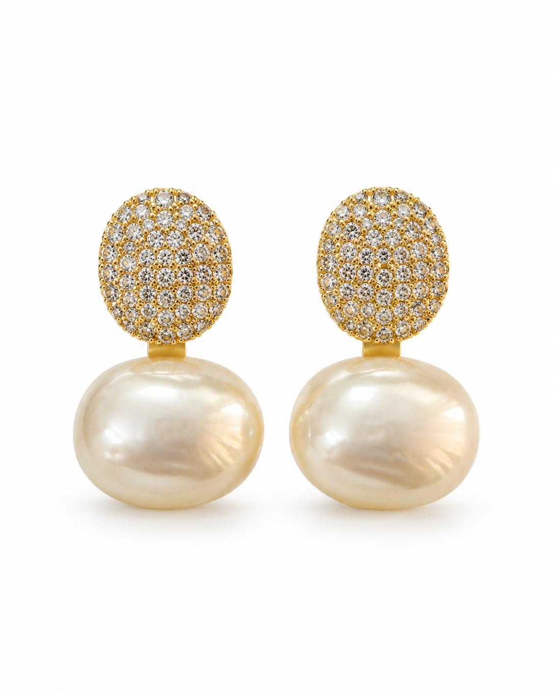 Ivory Baroque Pearl Pavé Drop Earrings — white background