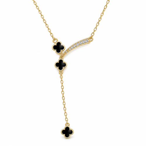 Black Clover Crystal Y Lariat Necklace — white background