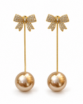 Champagne Bow Long Drop Earrings — white background