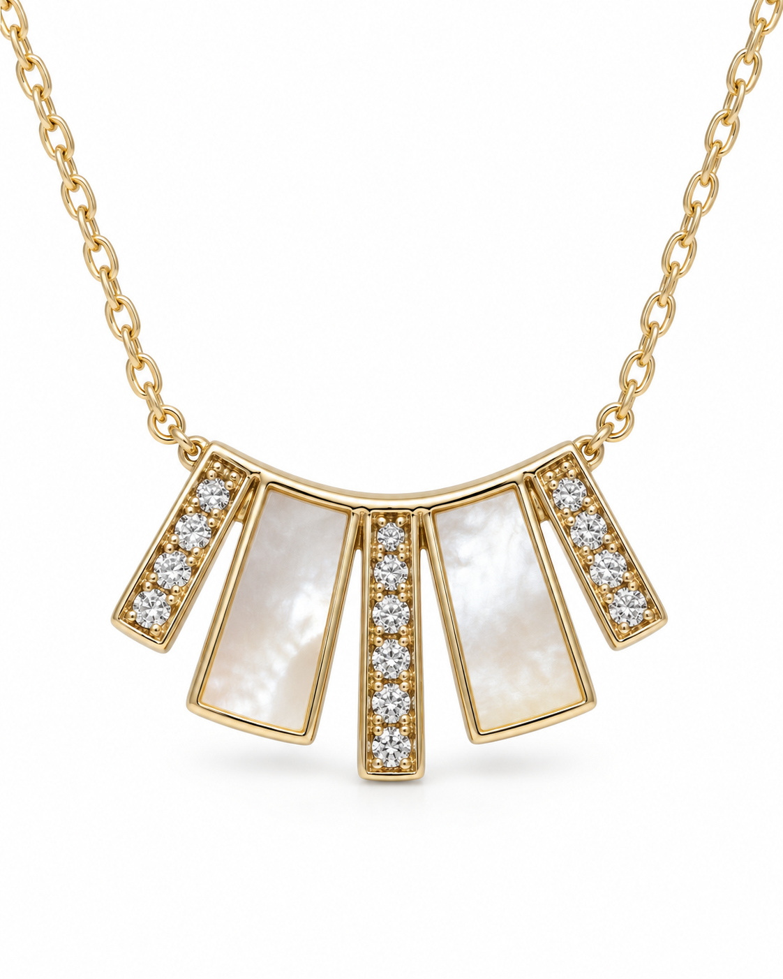 Ivory Art Deco Fan Pendant Necklace — white background