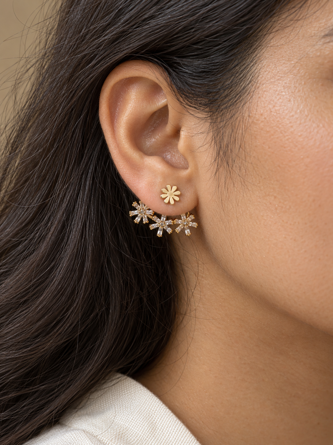 Daisy Garden Crystal Ear Jackets — worn by model