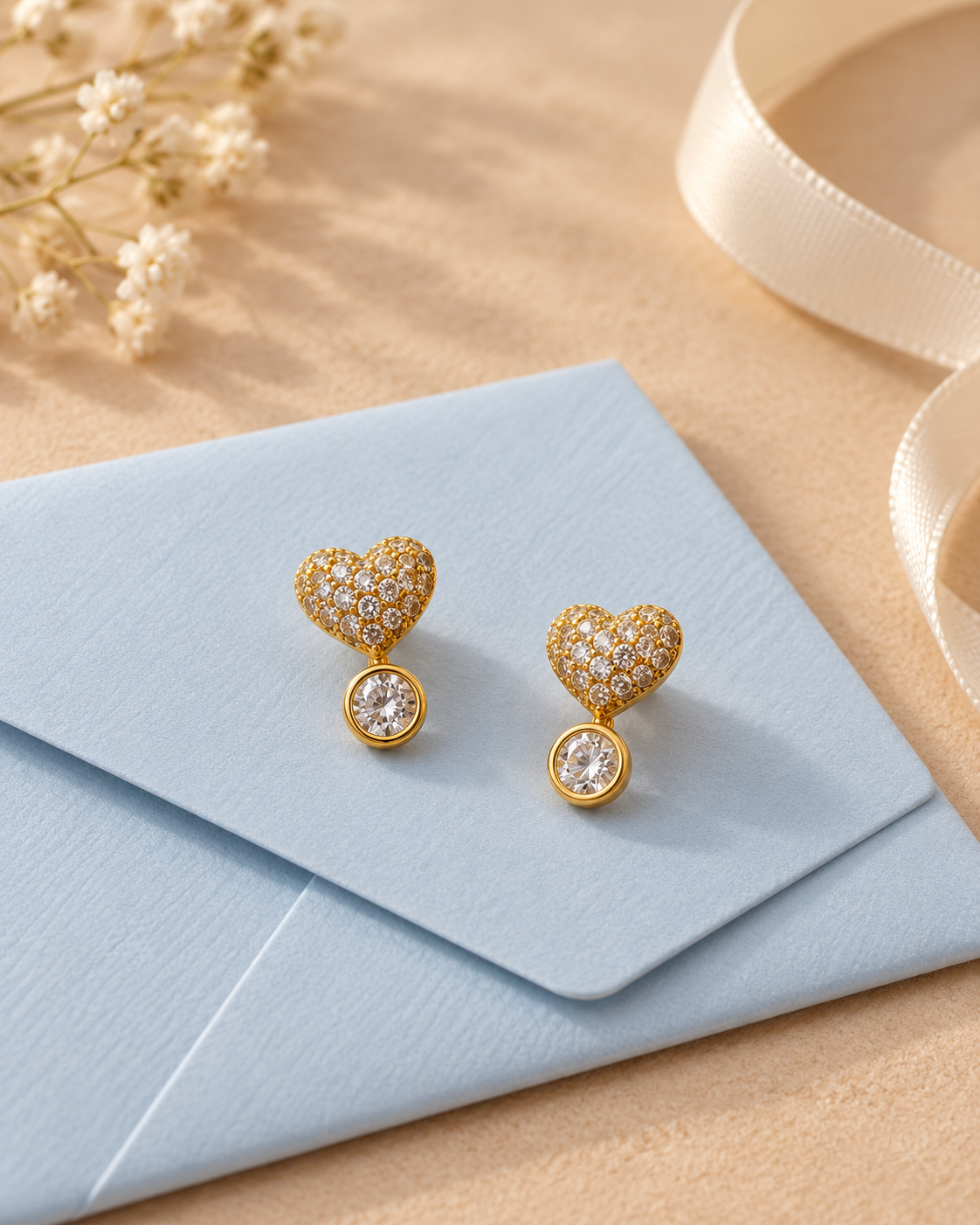 Pavé Heart Solitaire Drop Earrings — aesthetic setting
