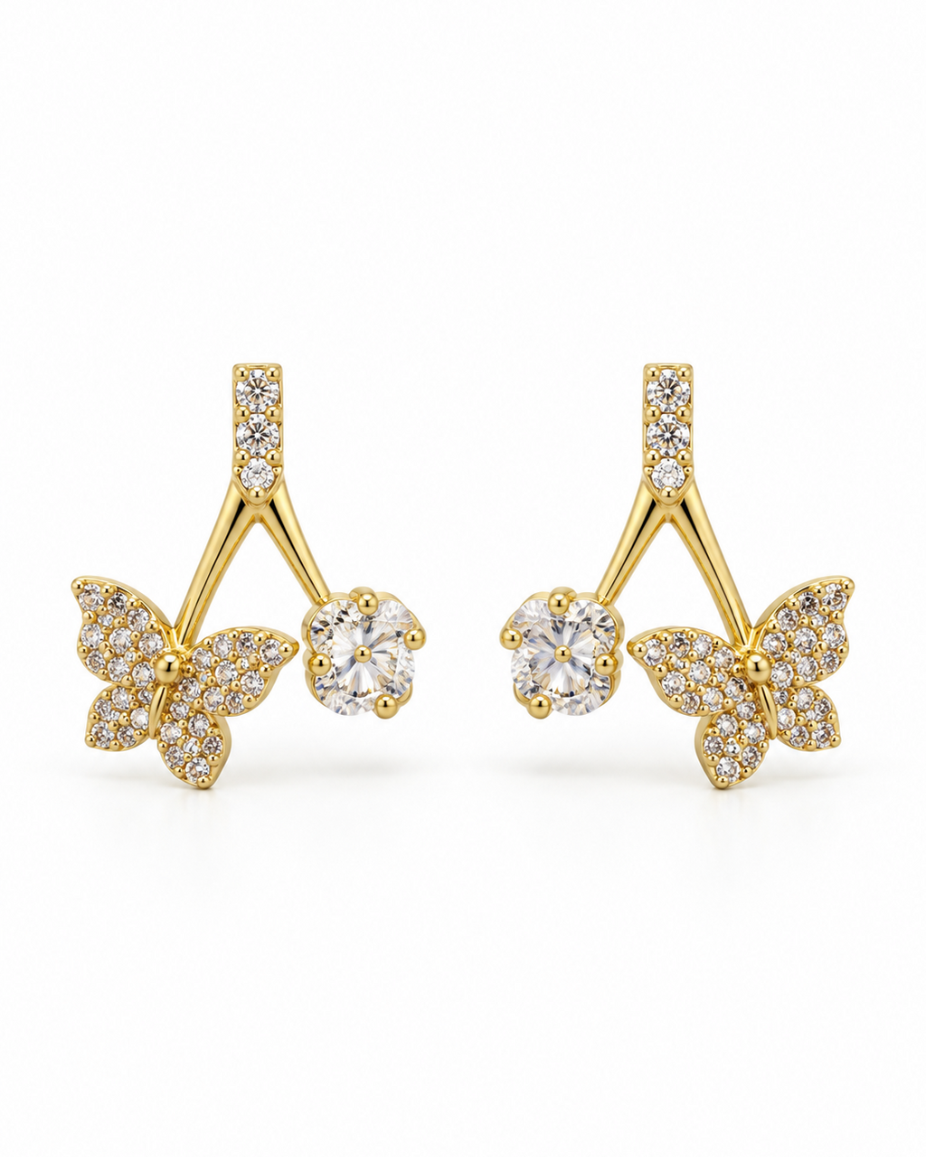 Butterfly & Solitaire Branch Earrings — white background
