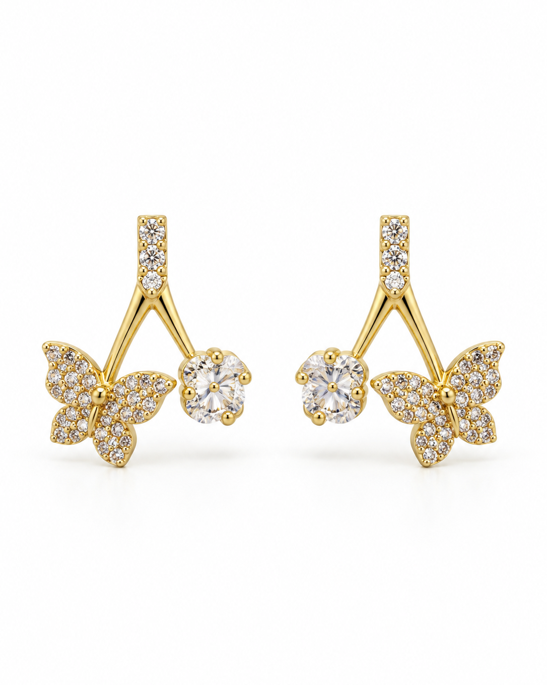 Butterfly & Solitaire Branch Earrings — white background