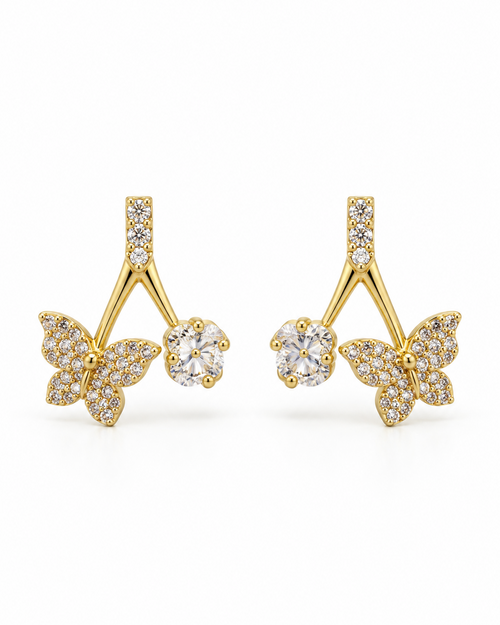 Butterfly & Solitaire Branch Earrings — white background