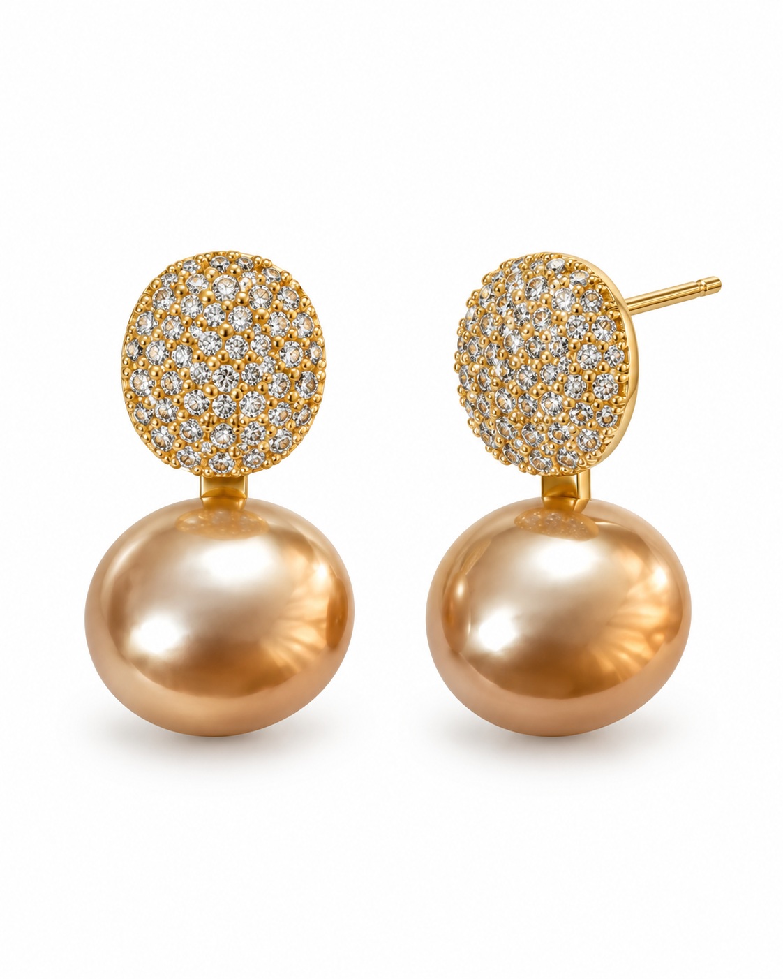 Champagne Pearl Pavé Drop Earrings — white background