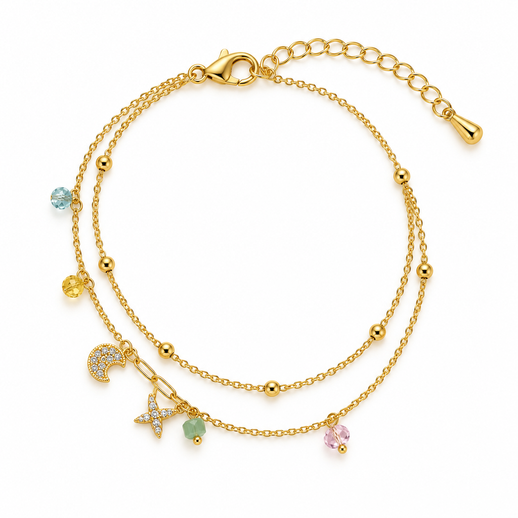 Pastel Charm Double Chain Bracelet — white background