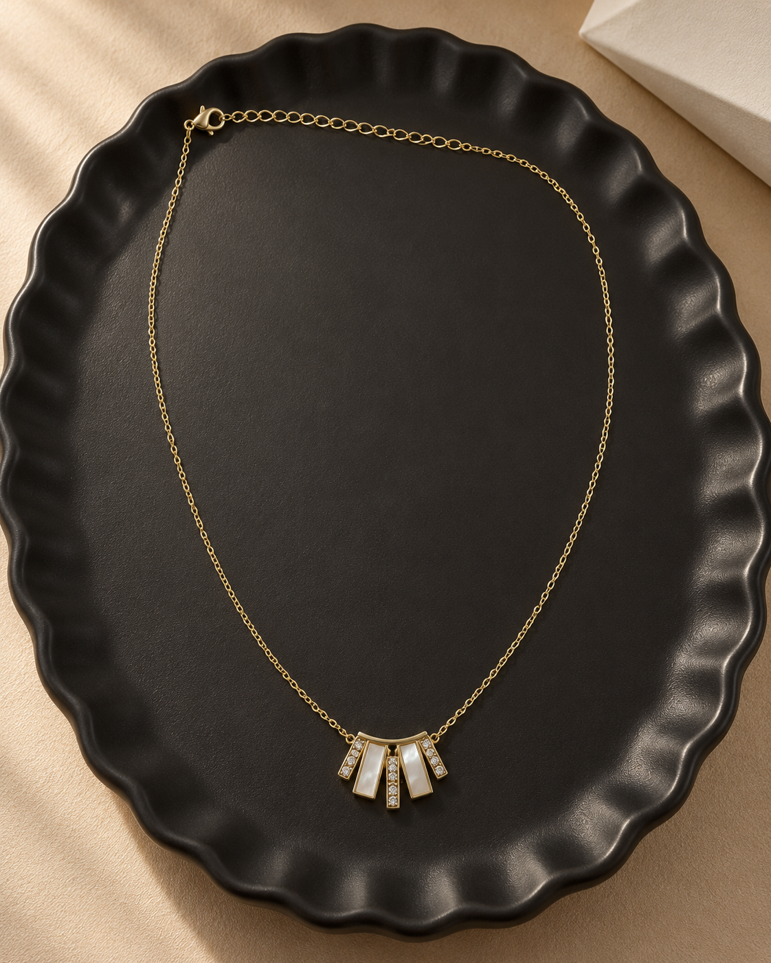 Ivory Art Deco Fan Pendant Necklace — aesthetic setting