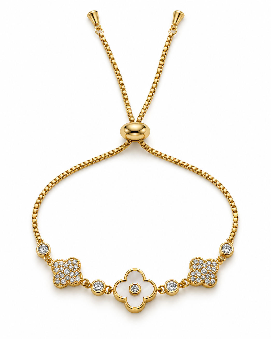 Ivory Clover Crystal Bolo Bracelet — white background