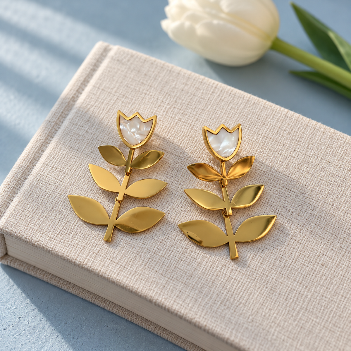 Ivory Tulip Leaf Earrings — aesthetic setting