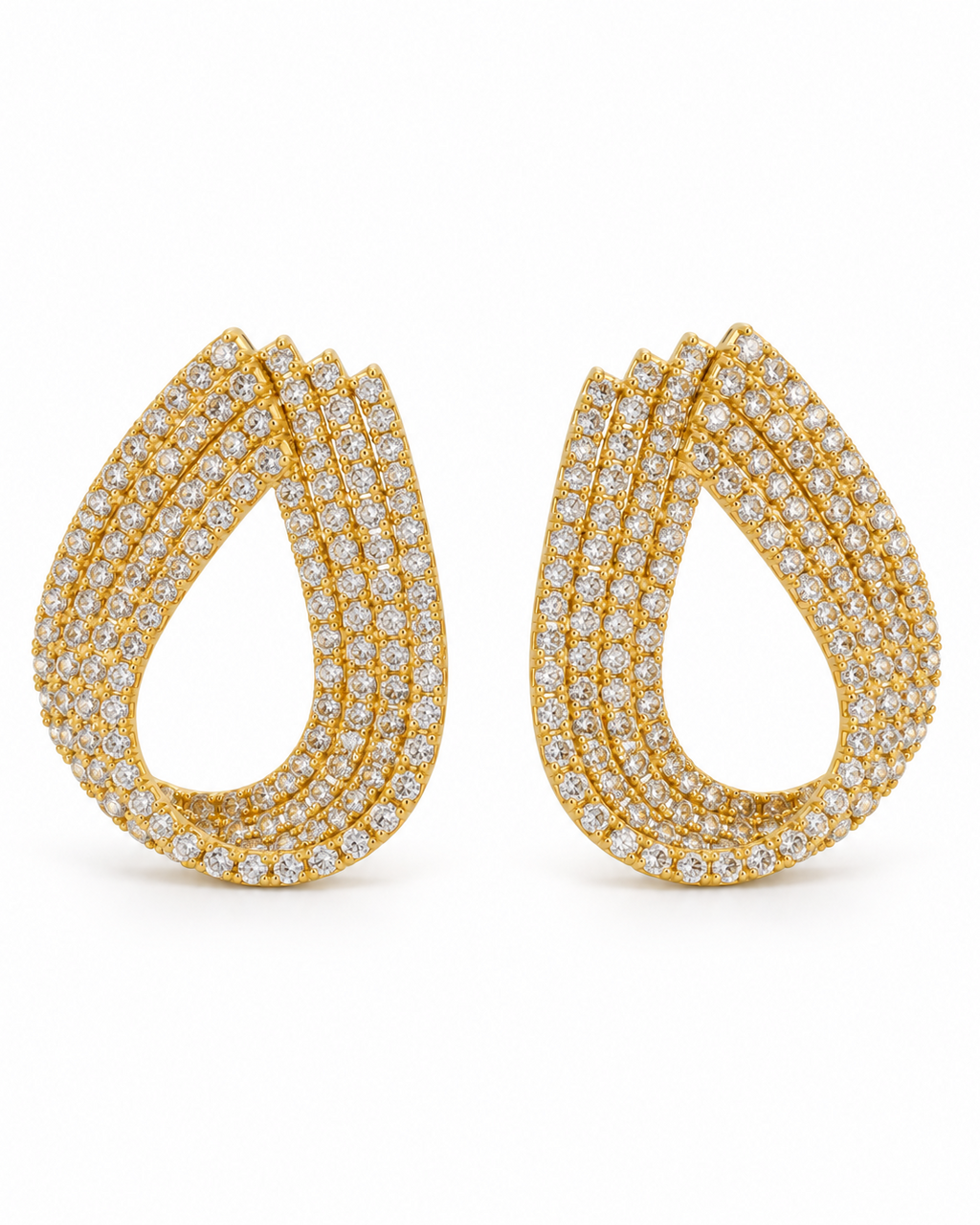 Layered Crystal Teardrop Stud Earrings — white background