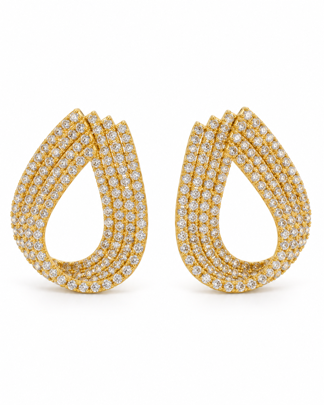 Layered Crystal Teardrop Stud Earrings — white background