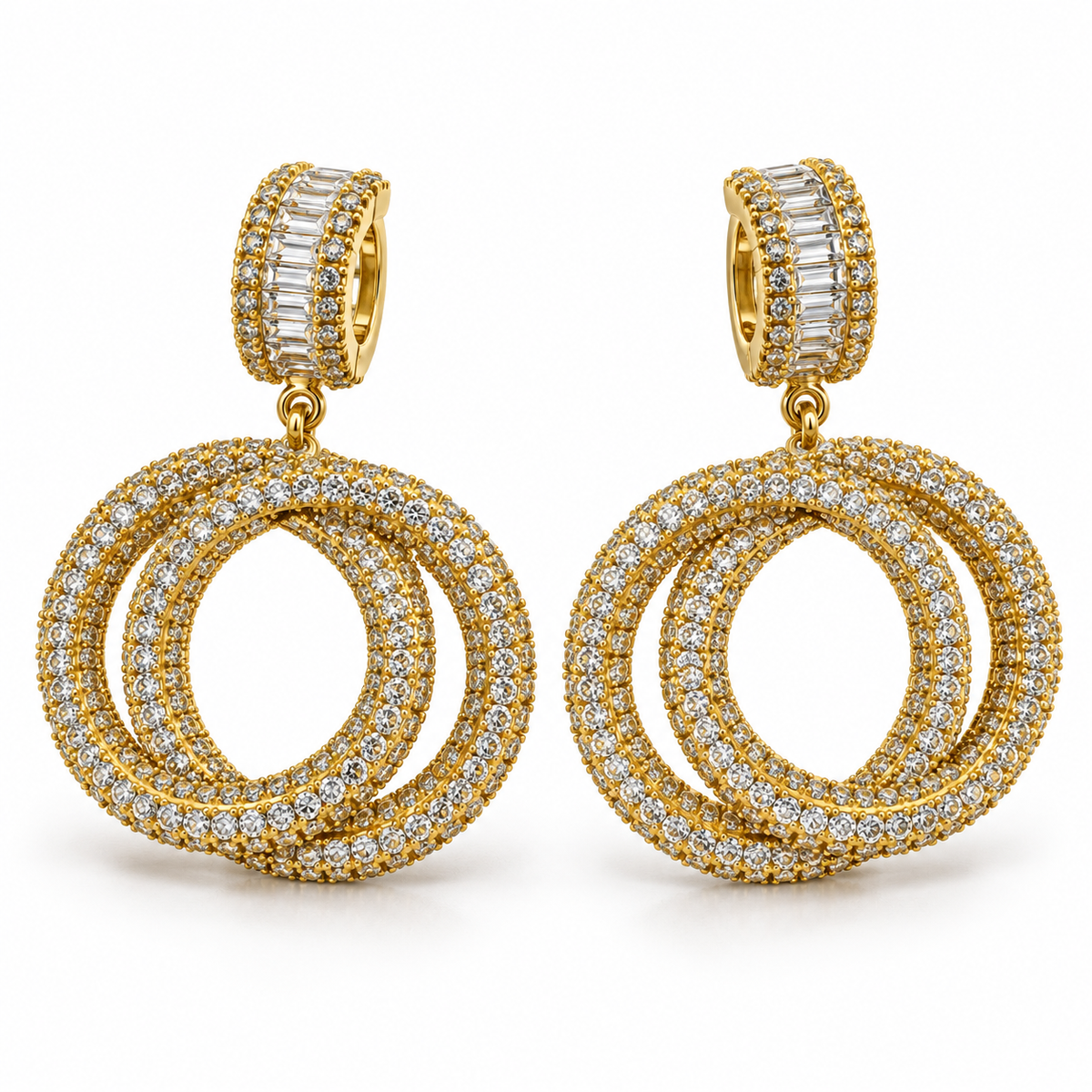 Interlaced Crystal Triple Hoop Earrings — white background