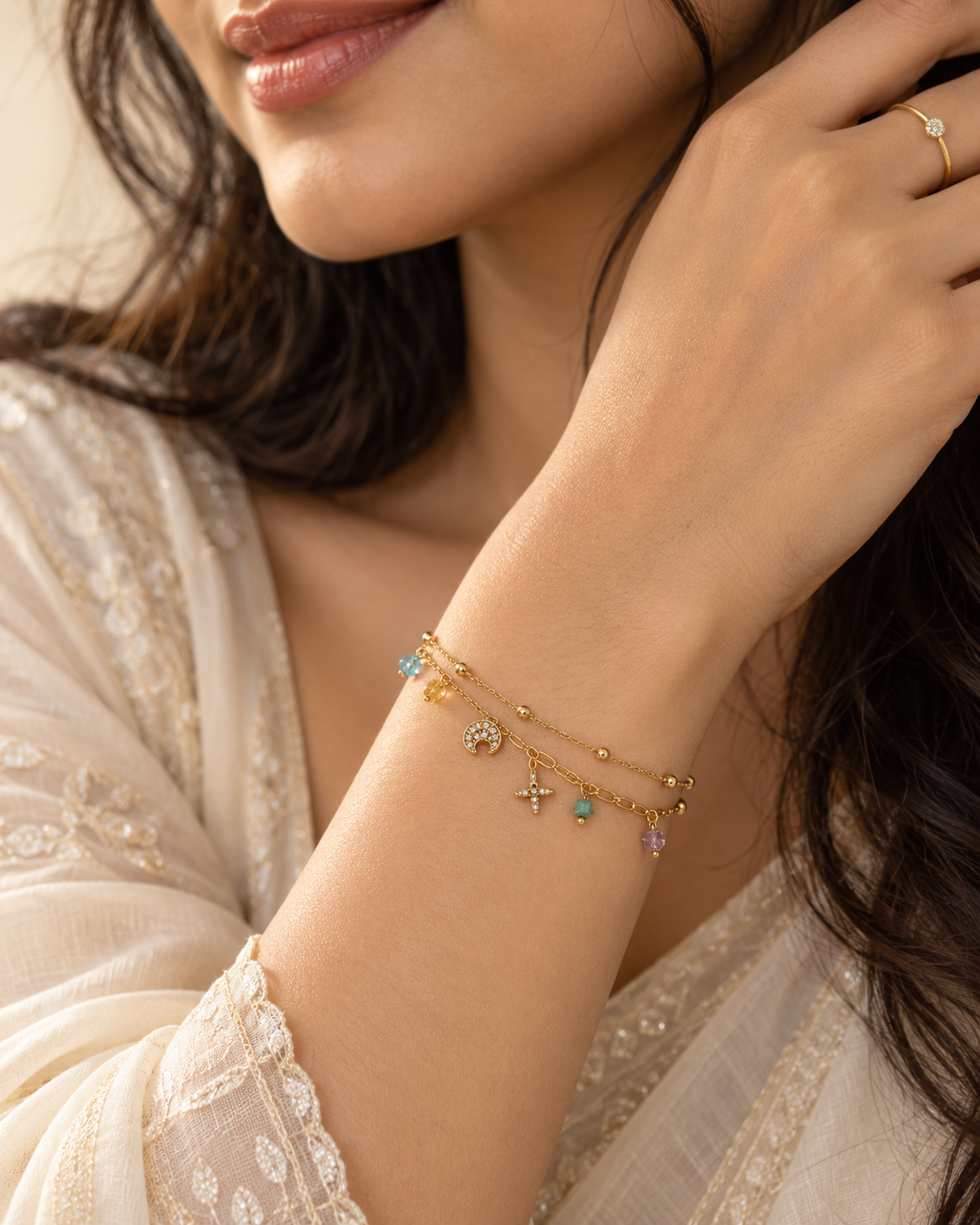 Pastel Charm Double Chain Bracelet — worn by model