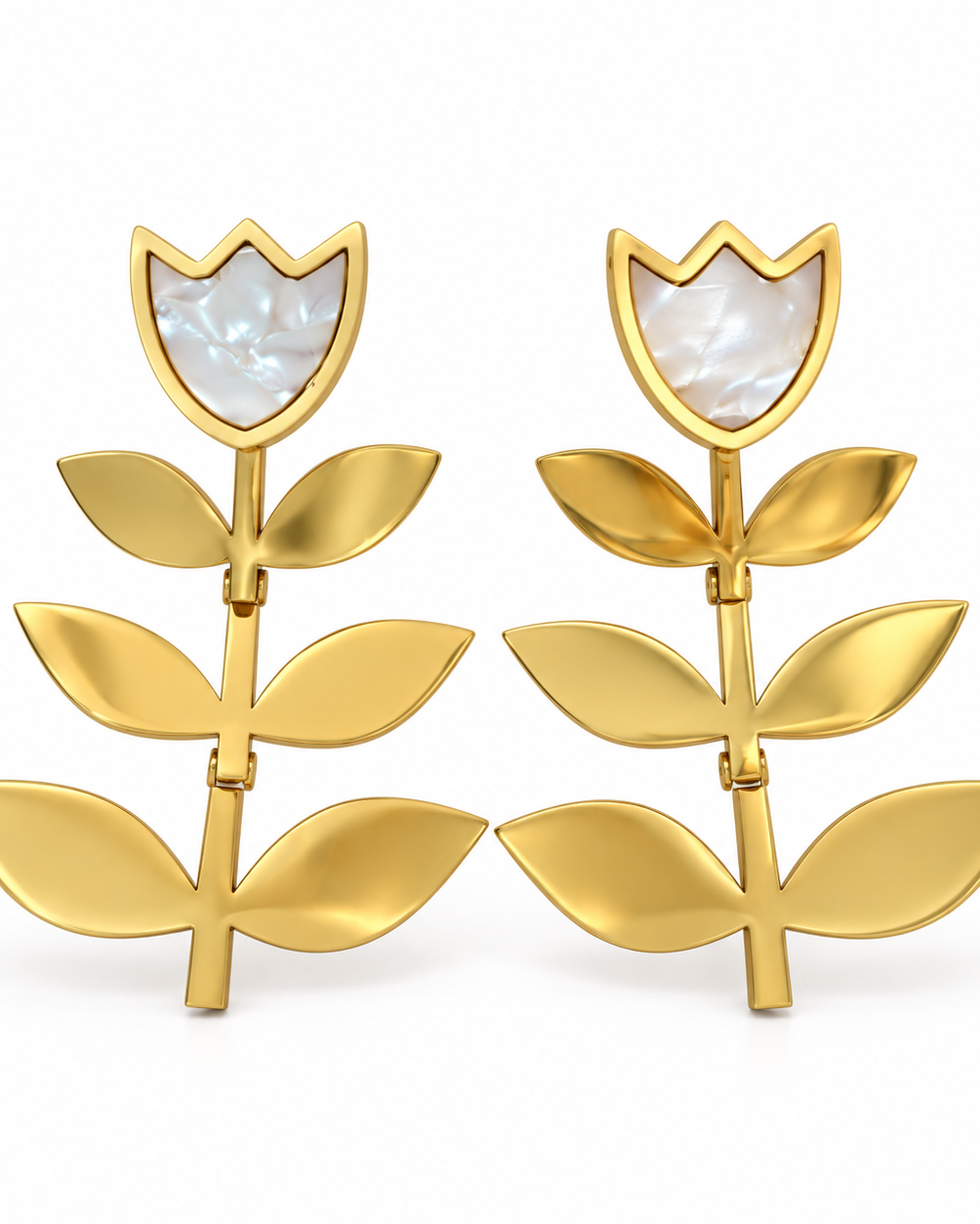 Ivory Tulip Leaf Earrings — white background
