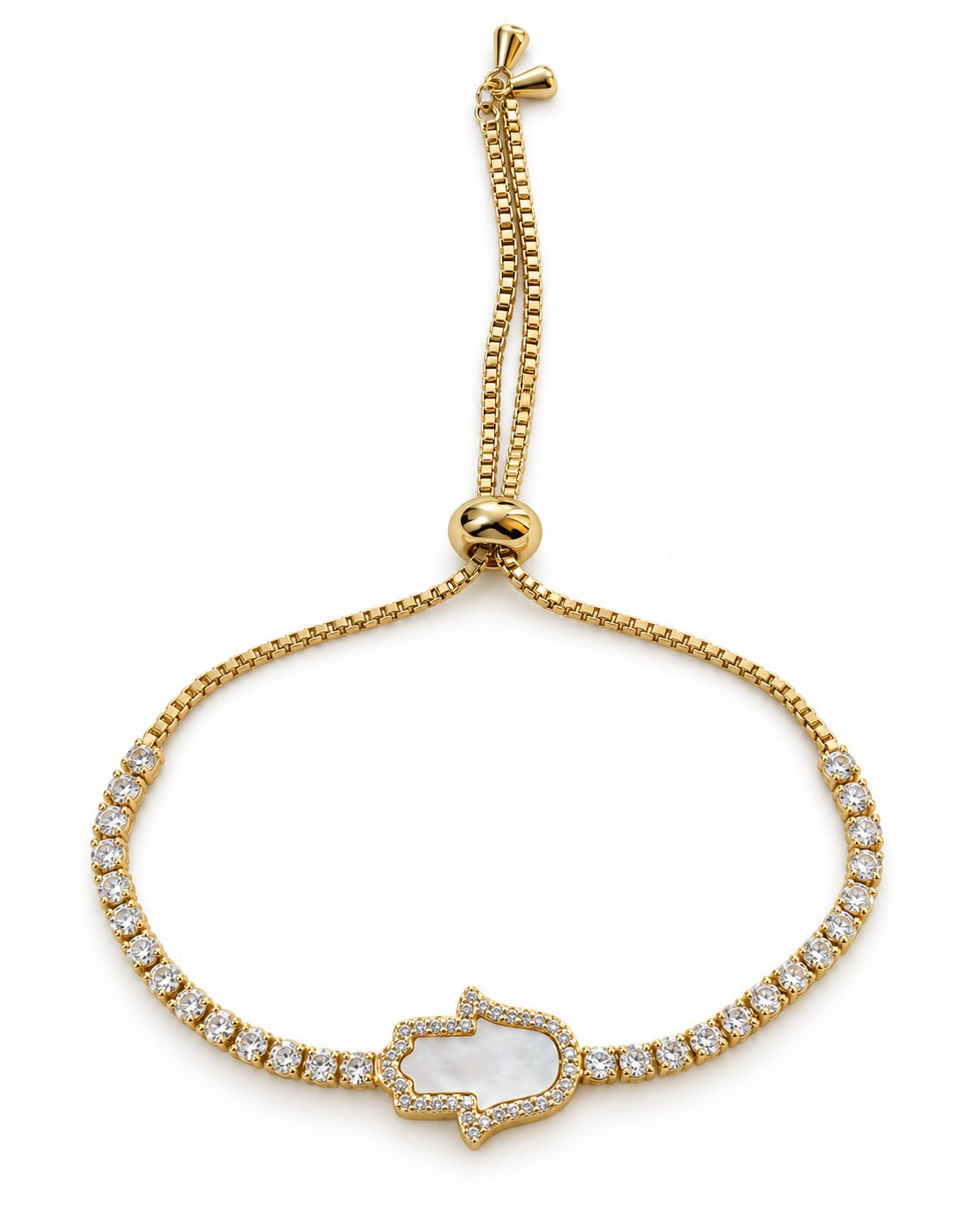 Ivory Hamsa Crystal Bolo Bracelet — white background