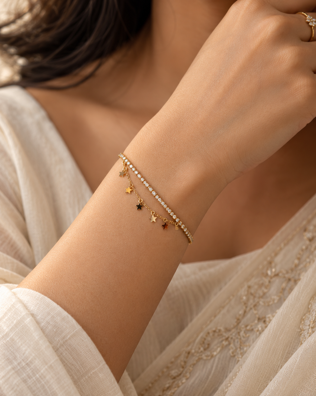 Layered Star Charm Bracelet — worn by model