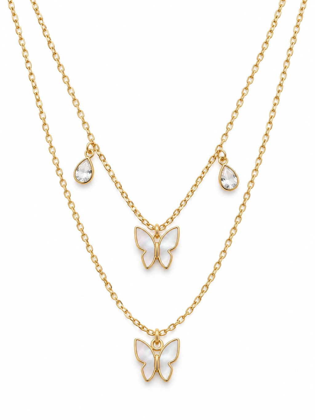 Layered Ivory Butterfly Necklace — white background