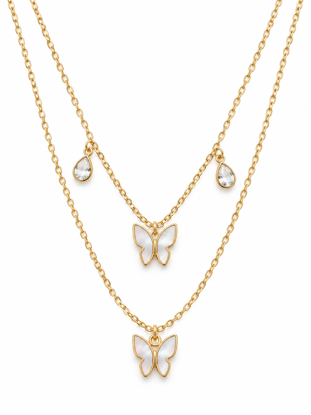 Layered Ivory Butterfly Necklace — white background