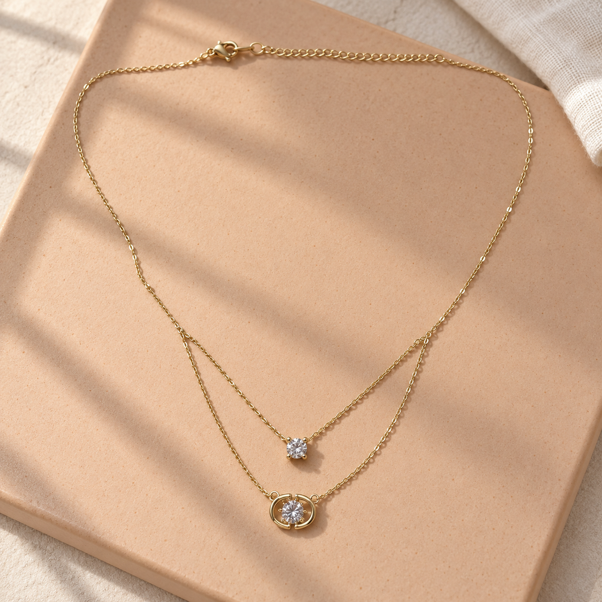 Double Layer Clear Solitaire Necklace — aesthetic setting