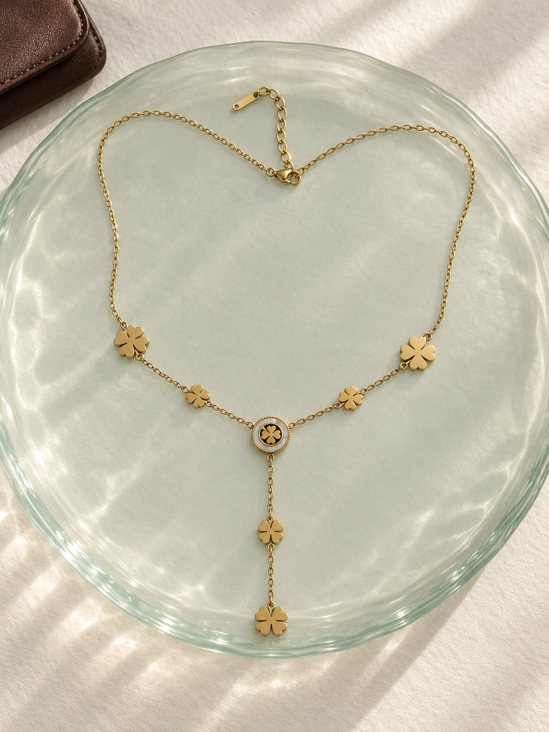 Gold-Tone Clover Medallion Y Necklace — aesthetic setting