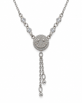 Silver-Tone Crystal Smiley Tassel Necklace — white background