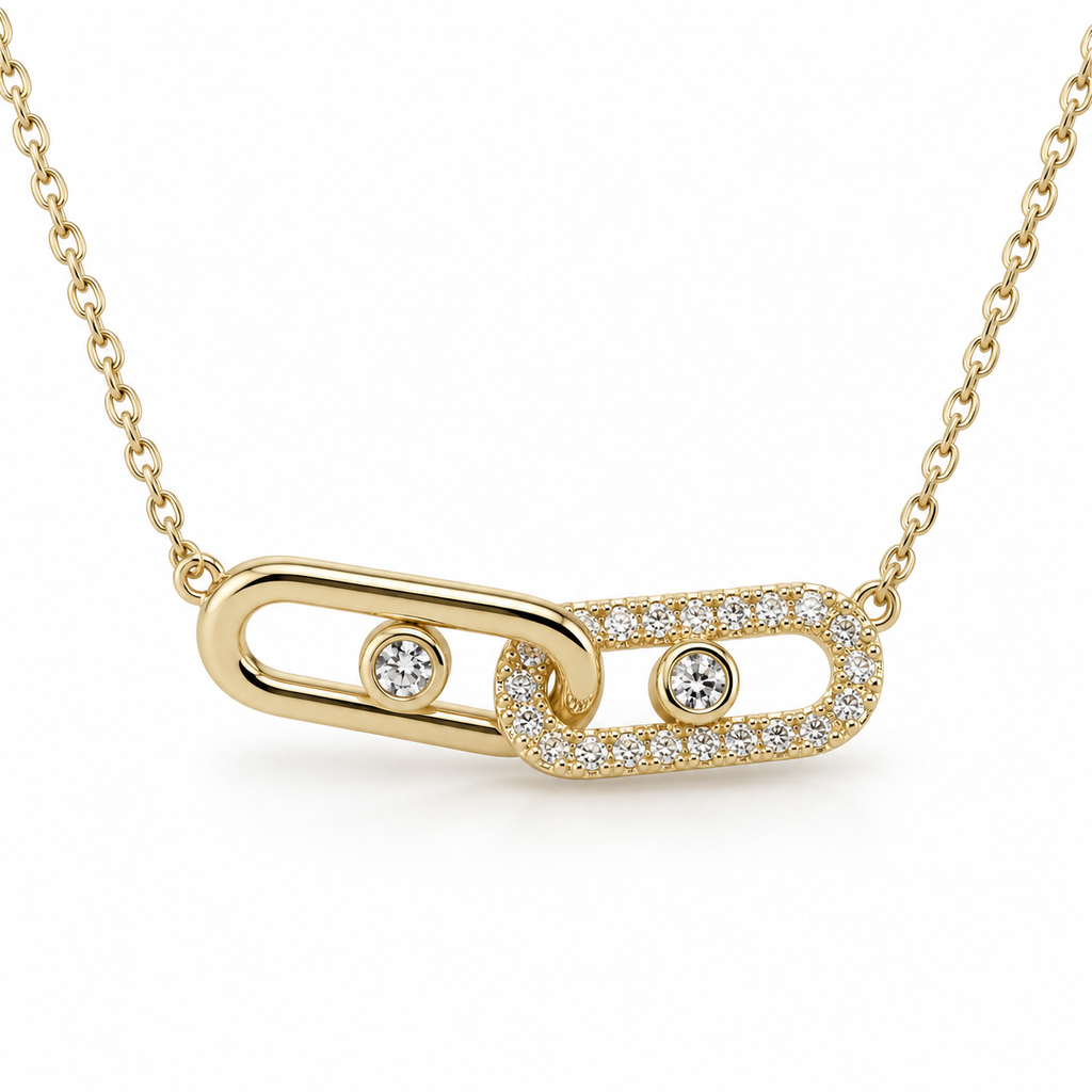Crystal Twin Rectangle Link Necklace — white background