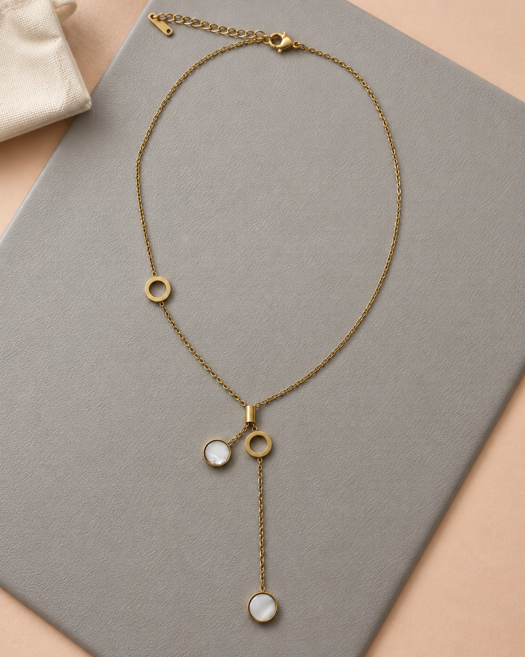 Asymmetric Ivory Circle Lariat Necklace — aesthetic setting