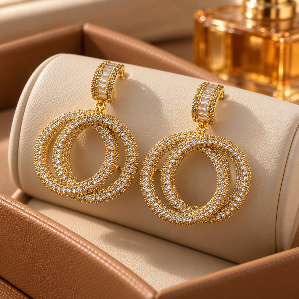 Interlaced Crystal Triple Hoop Earrings — aesthetic setting