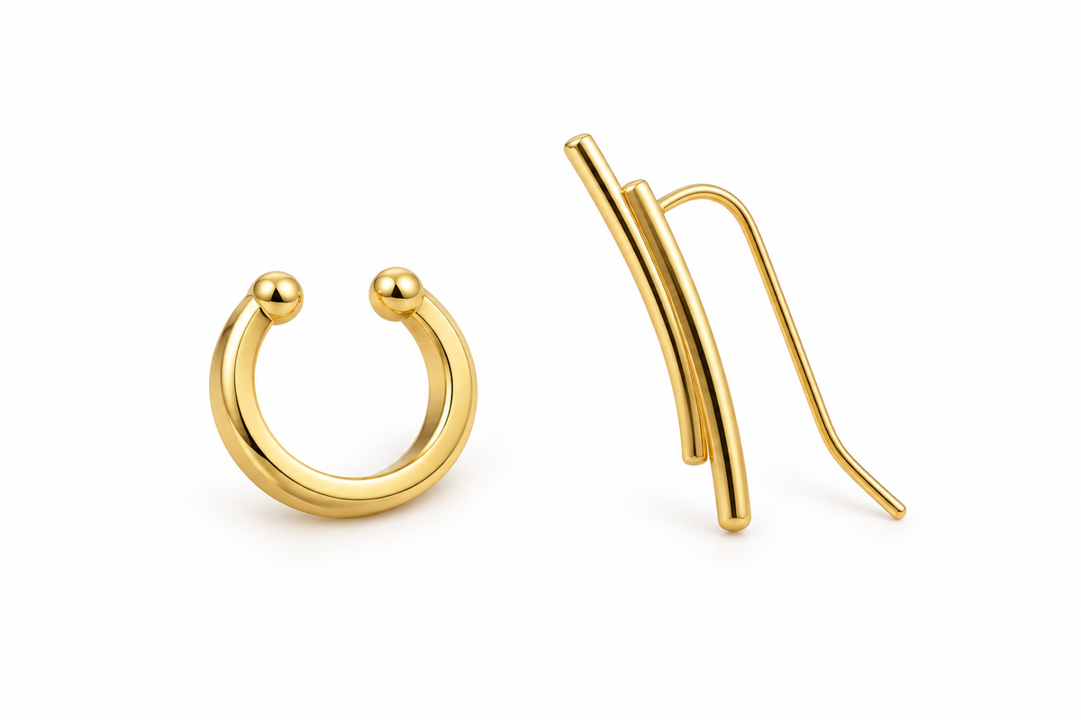 Minimal Gold-Tone Cuff & Threader Set — white background
