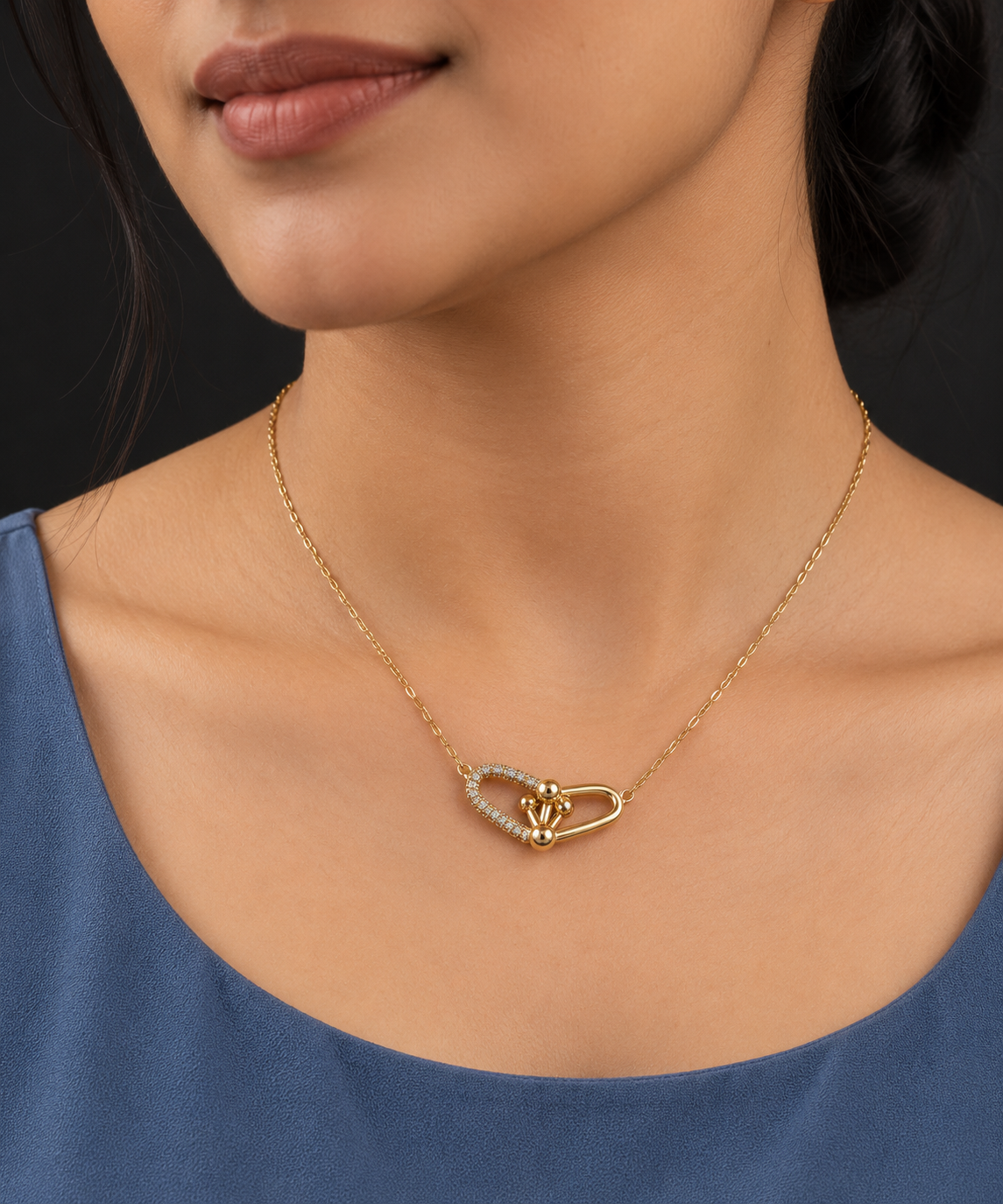 Sculptural Pavé Interlocking Link Necklace — worn by model