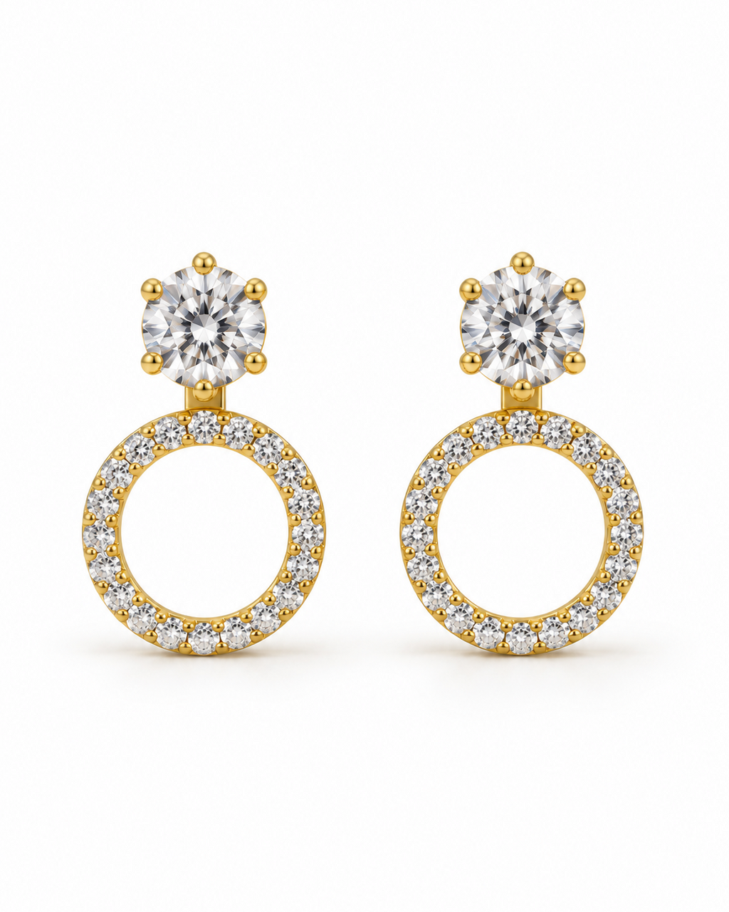 Solitaire Open Circle Drop Earrings — white background
