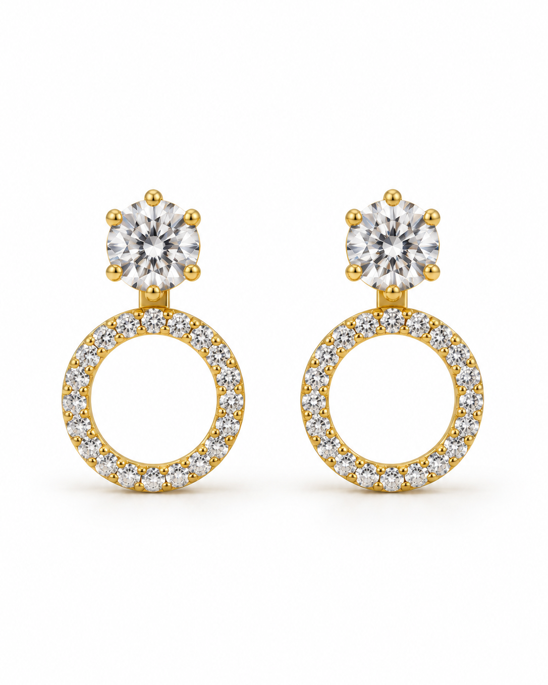 Solitaire Open Circle Drop Earrings — white background