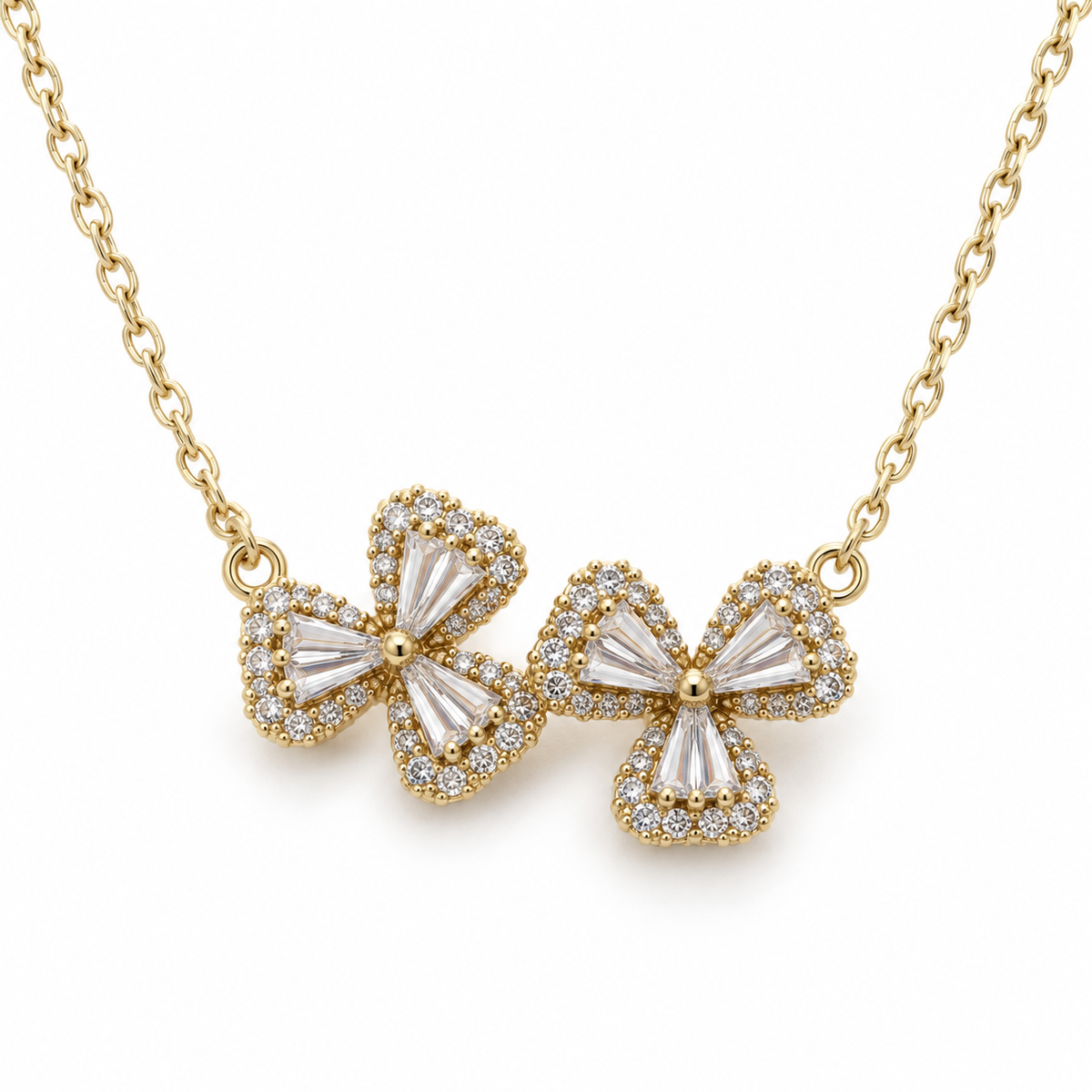 Crystal Trefoil Duo Pendant Necklace — white background
