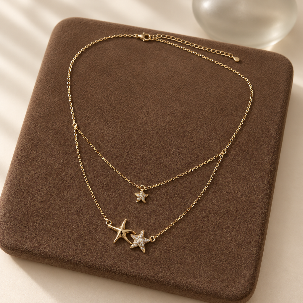 Double Tier Three Star Necklace — aesthetic setting