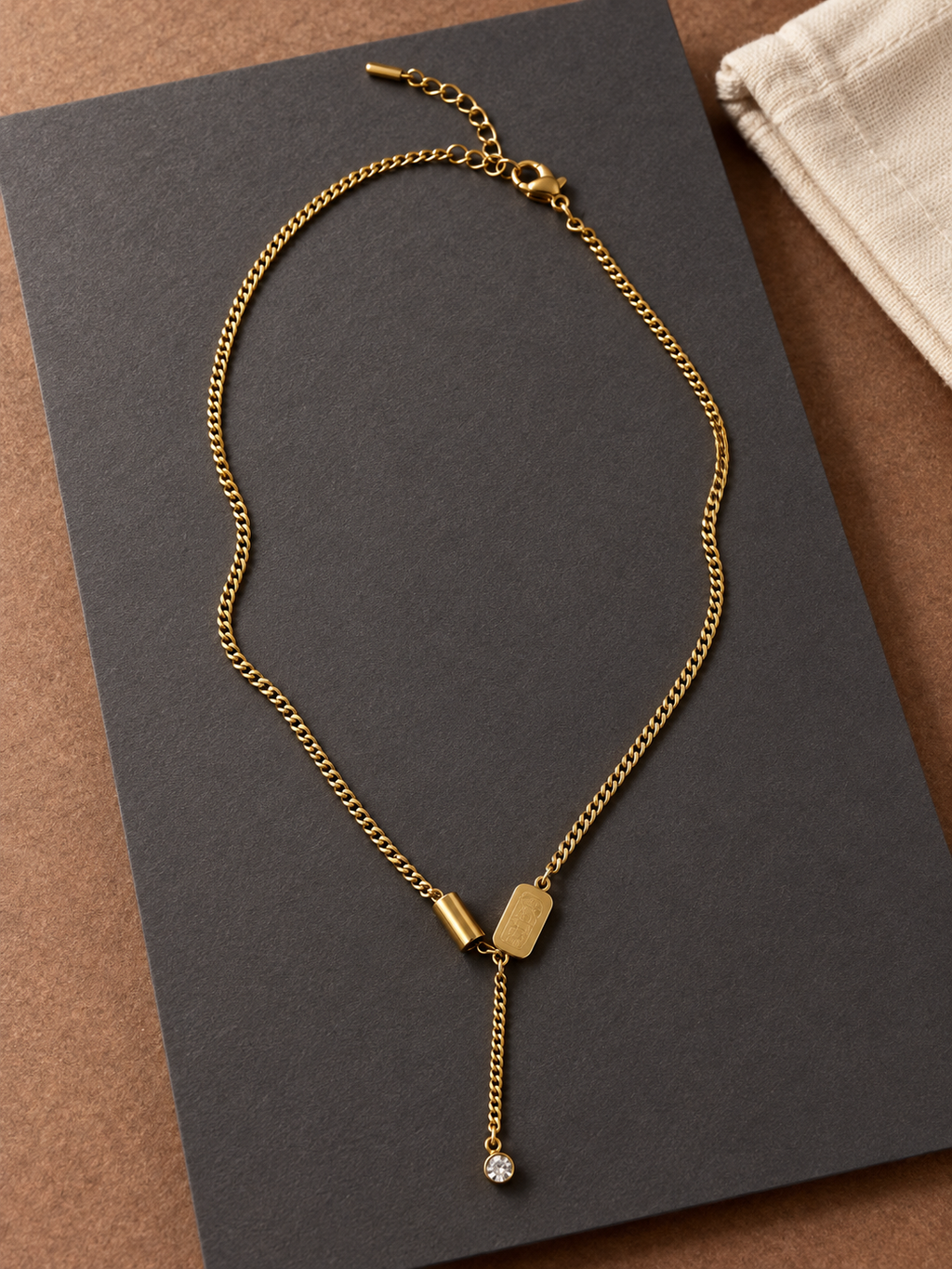 Gold-Tone Curb Chain Crystal Drop Necklace — aesthetic setting