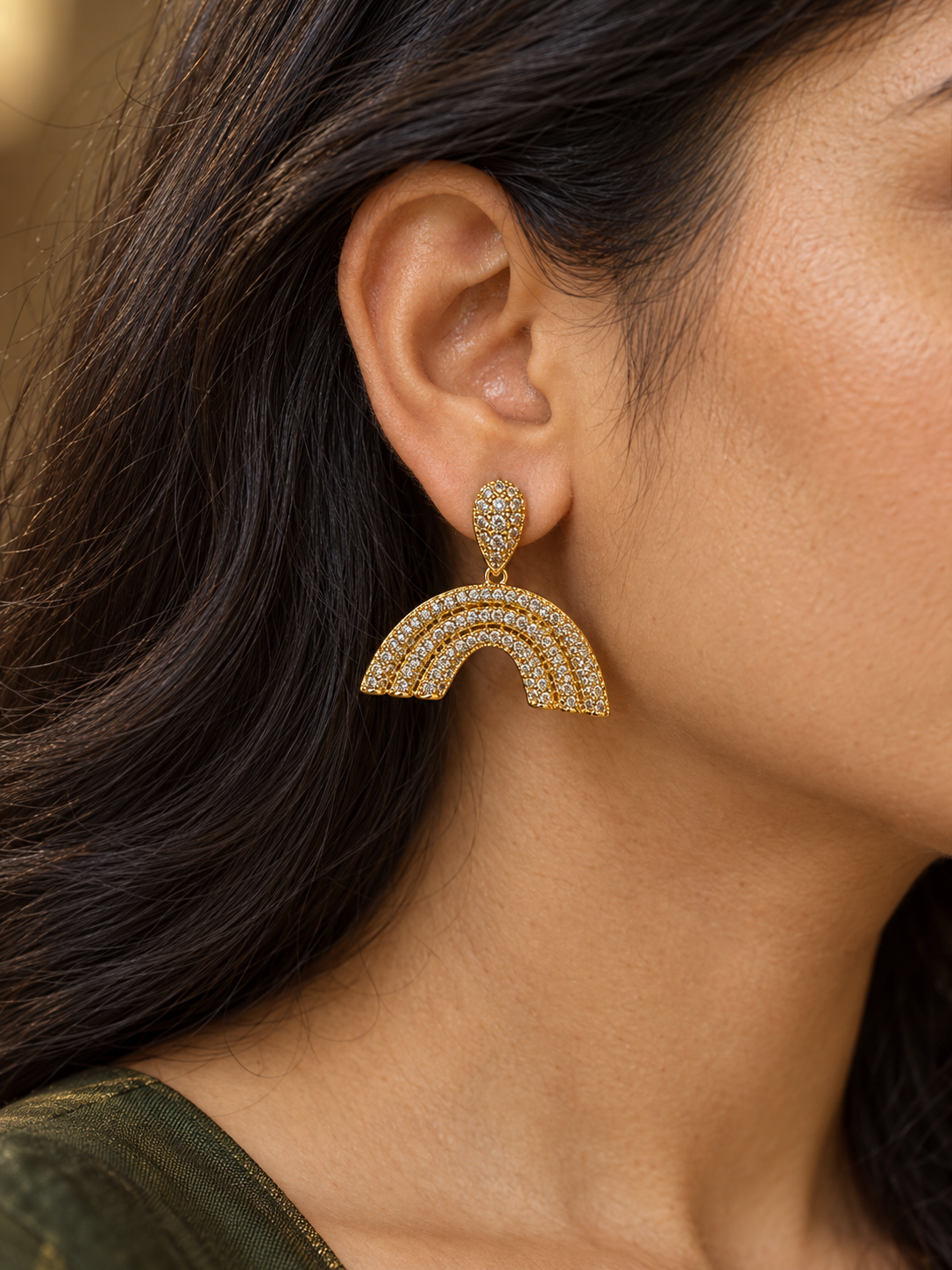 Pavé Rainbow Arch Drop Earrings — worn by model